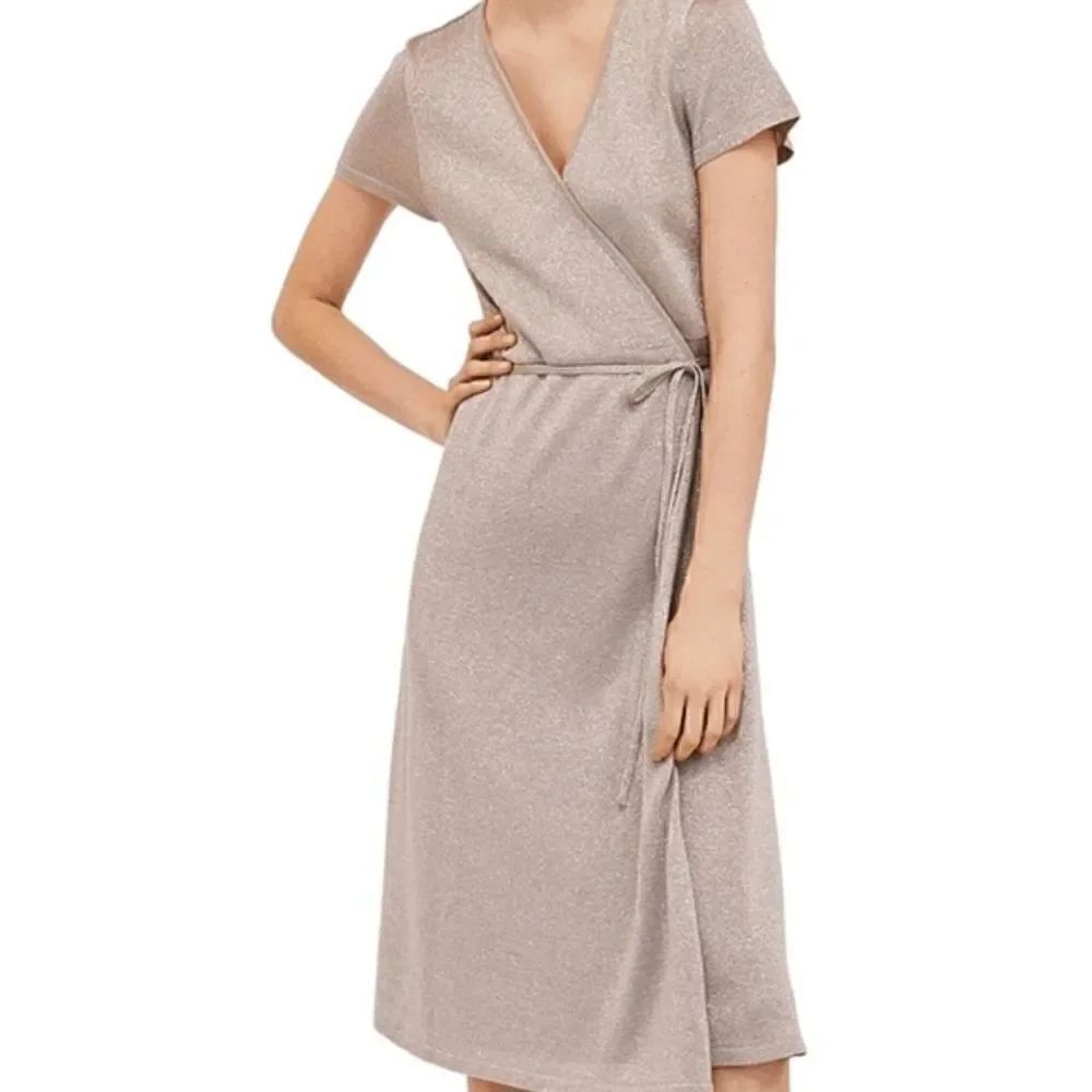 NWOT Zara Blush Gold Wrap Crossover Midi Dress
